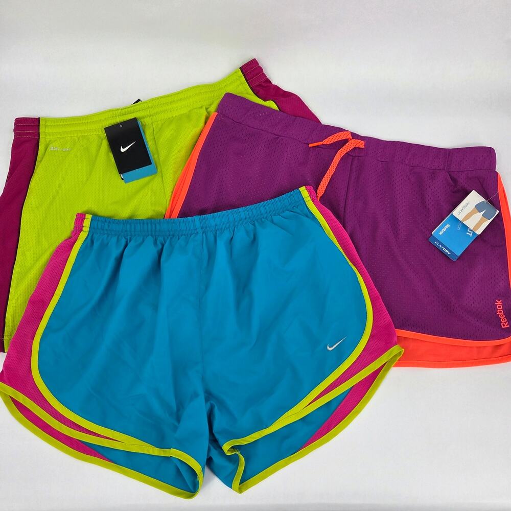 LOT of 3 Nike & Reebok Running Athletic Shorts Blue Purple Green Dri-Fit Large